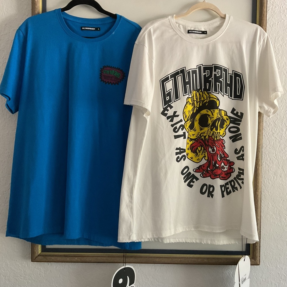 New 6TH NBRHD White and Blue Graphic Tee BUNDLE